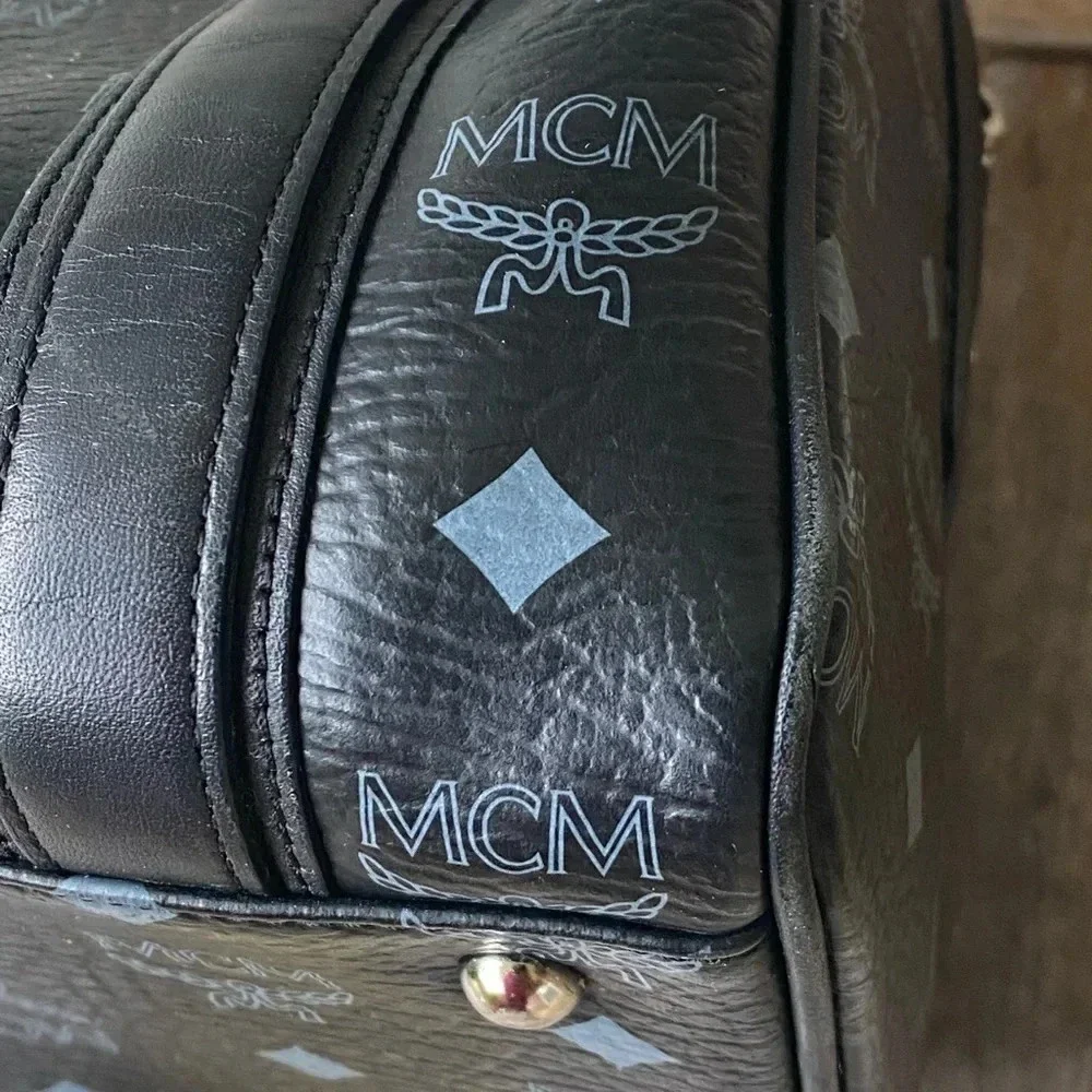 MCM Black Visetos Boston  Bag